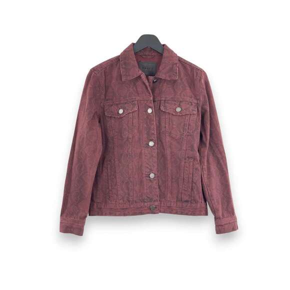 Blank NYC Rattled Up Denim Jacket Burgundy and Black Snake Print - Size XS - Picture 2 of 7